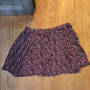 Floral Print Skirt - Maroon